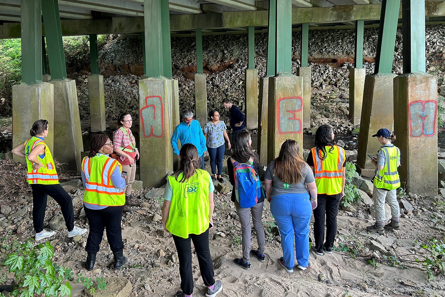 Clinic students and Emory pediatricians touring the headwaters of the Flint River.